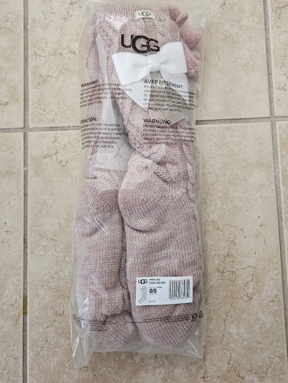 RARE NIP UGG COZY FLEECE LINED POM POM PINK CABLE SOCKS